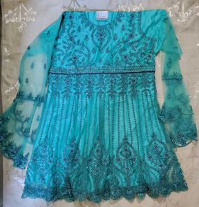 Teal Embellished Stones n Mirror work Suit Set