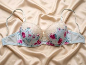 Light Blue Underwired  Floral Lace Bra