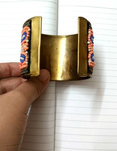 Beaded Cuff Brass Bracelet