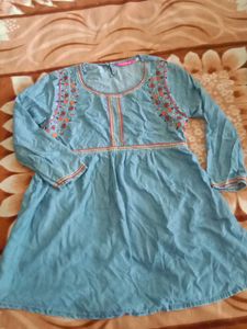 Embroidered Denim Kurta