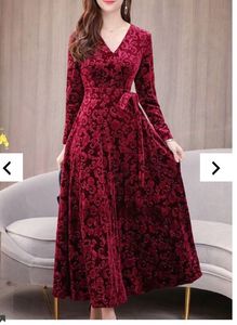 Red Velvet Full Length Gown Maxi Dress