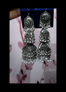 Silver Jhumka Earrings with Pearl Accents