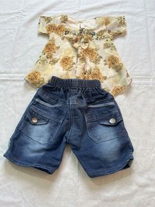 Cute Floral Top & Denim Shorts Set