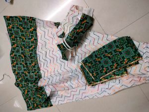 Green &amp; White Chikankari Lehenga Choli Set