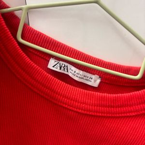 Zara Red Ribbed T-Shirt