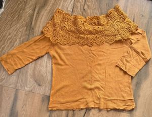 Mustard Yellow Off-Shoulder Lace Top