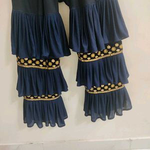 Navy Blue Ruffled Palazzos with Embellishments