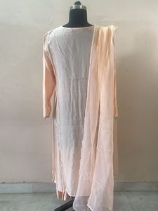 Peach Embroidered Kurta Set with Dupatta