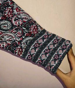 Elegant Printed Kurta with Embellished Neckline