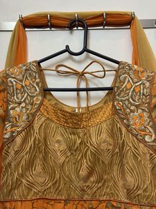 Orange &amp; Gold Embroidered Anarkali