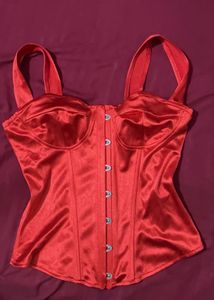red satin corset top