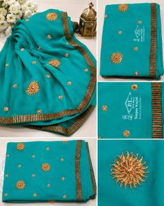 Beautiful Teal Embroidered Saree