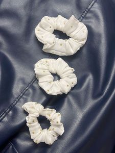 Set of 3 White Scrunchies with Gold Studs
