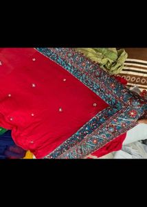Vibrant Red Saree with Embellished Border