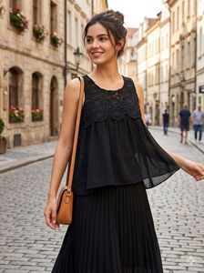 Crochet Detail Black Tank Top