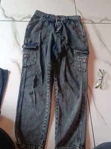 Women’s Trendy Washed Grey Denim Cargo Jeans | Rel