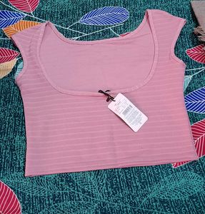 Pink Cropped Ribbed Top