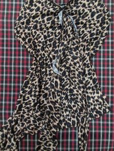 Leopard Print Y2k Asymmetrical Ruffle Top
