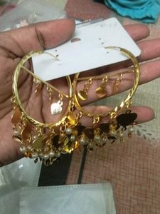 Gold Tone Hoop Earrings with Charms