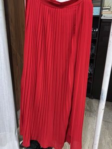 Vibrant Red Pleated Maxi Skirt