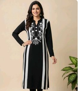 Black & White Embroidered Woollen Kurti