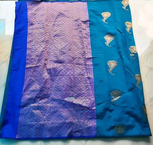 Beautiful Blue Silk Saree with Gold Motifs