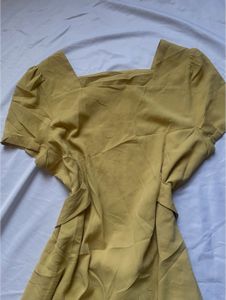 Yellow Square Neck Puff Sleeve Dress