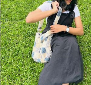 Fuzzy Checkerboard Shoulder Bag