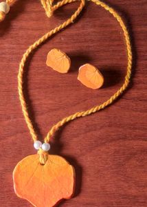 Handmade Orange Leaf Necklace & Earrings Set
