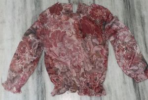 Chic Floral Print Sheer Blouse