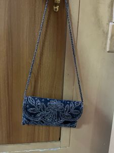 Embellished Blue Clutch Bag