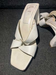 Zara White Block Heels Mules