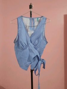 Blue Striped Wrap Top