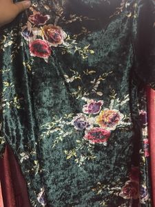 Velvet Floral Print Tunic Top S-M size