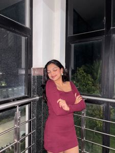 maroon mini bodycon dress with details MEDIUM