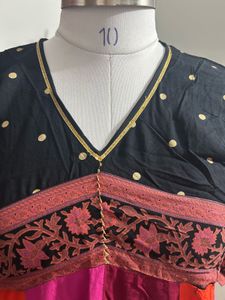 Black Multicolour Long Kalidaar Dress