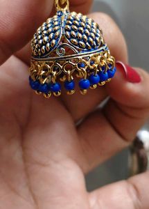 Exquisite Blue &amp; Gold Jhumka Earrings