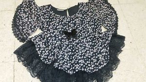 Black Floral Gown with Lace Trim