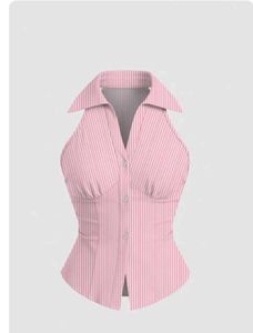 Pink Striped Halter Neck Crop Top