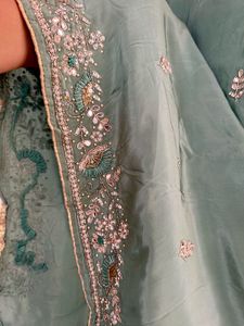 Seafoam Green zardozi work frock suit pallazo set