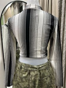 SHEIN Rare Find Striped High Neck Top