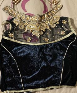 Elegant Black Velvet Blouse with Gold Embellishmen