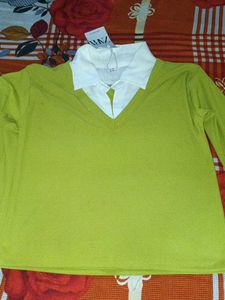 Lime Green Long Sleeve Top with Collar very new to