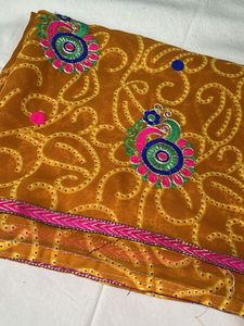 Embroidered Mustard Yellow Saree