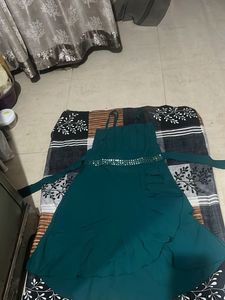 Elegant Teal Party Dress with Embellished Waist