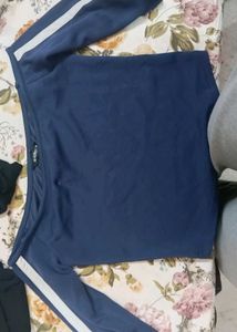 Navy Blueoff shoulder  Crop Top with White Stripes