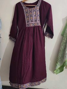 Maroon Embroidered Kurta