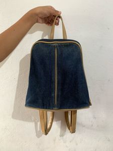 Denim Backpack with Faux Leather Trim