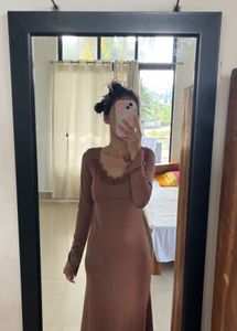 Elegant Long Sleeve Lace Trim Dress