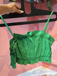Trendy Green Ruffled Crop Top